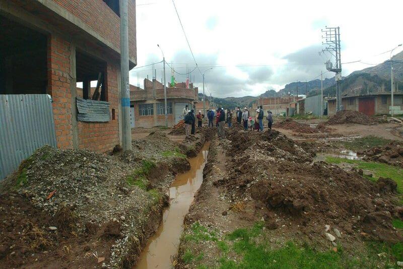 Estado de la obra en Jayllihuaya tras las lluvias.