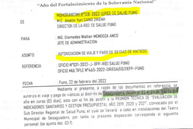 Documentos sobre el pedido de viáticos.