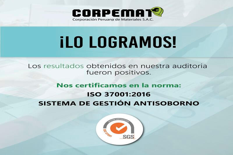 CORPEMAT obtiene certificación ISO 37001:2016 gracias a PROINNOVATE