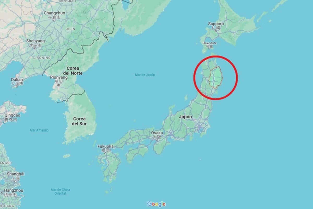 Mapa de ubicación de la prefectura de Iwate, en Japón, sacudida por un terremoto.