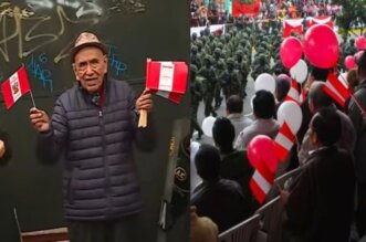 Adulto mayor elaboró banderas y las regaló a asistentes a la Gran Parada Militar.