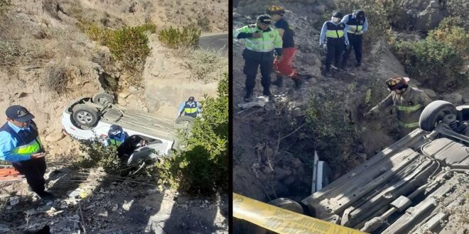 Taxi cae a abismo de 50 metros.