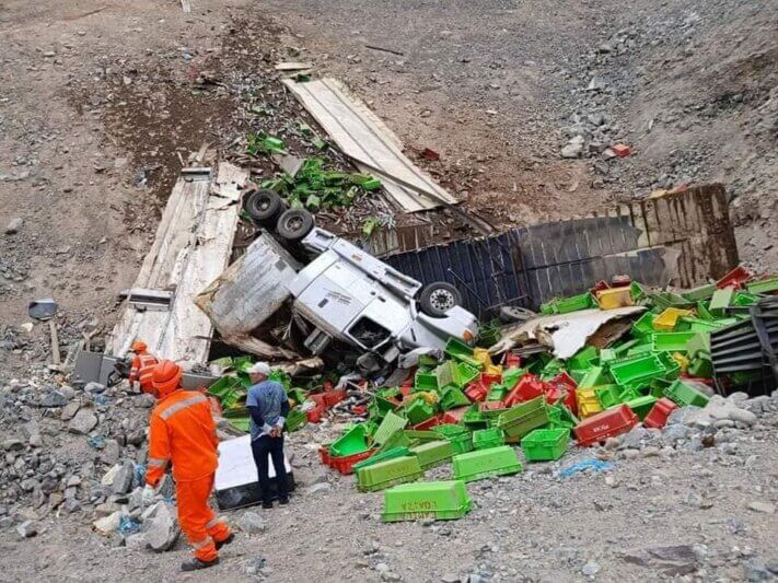 Camión cae a barranco en la costanera: chofer y ayudante resultan heridos