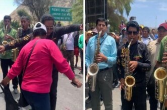 Músicos de la orquesta Arco Iris del Perú.