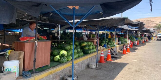 Vendedores de frutas se han instalado en la vía pública.