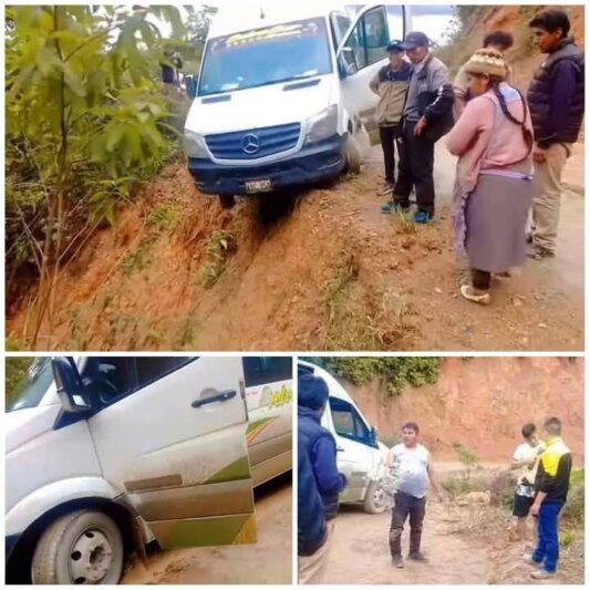 Pasajeros de minivan se salvan de caer a abismo