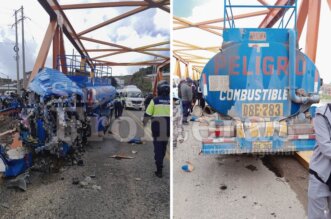 Tráiler con combustible sufre accidente.