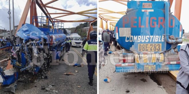 Tráiler con combustible sufre accidente.