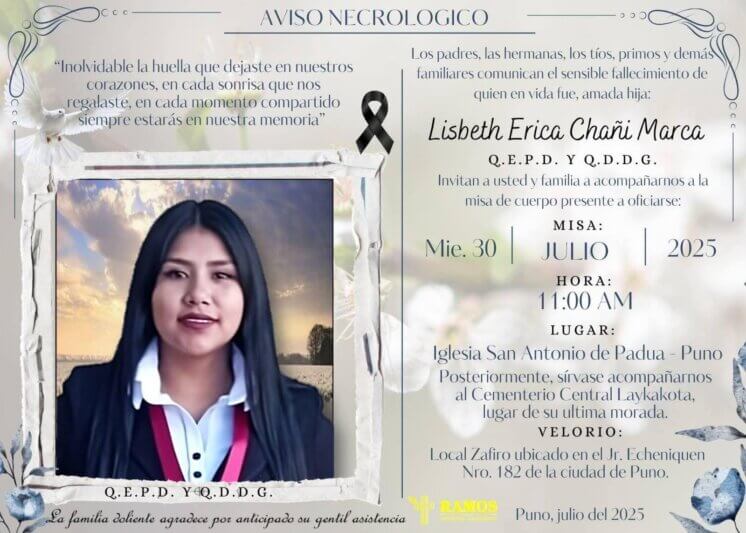 hoy entierrran los restos de lisbeth chani en puno 1
