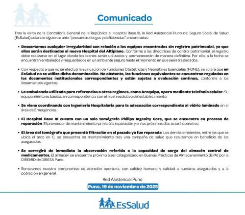 EsSalud Puno aclara a Contraloría sobre deficiencias en Hospital III 4 WhatsApp Image 2025 11 19 at 5.34.15 PM
